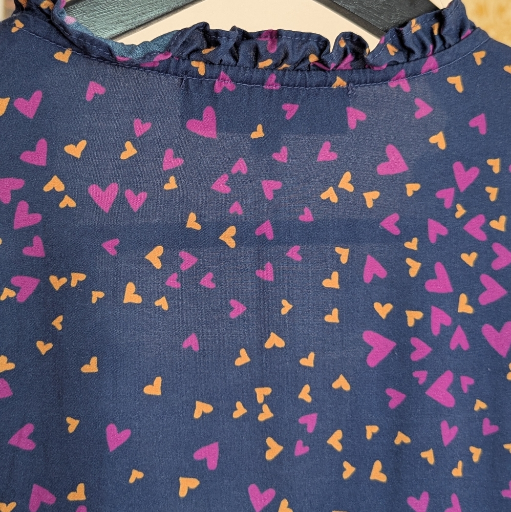 Hale Bob Blue Purple Silk Blend Blouse Hearts Long Sleeve Buttons Medium (Large) - Picture 12 of 16
